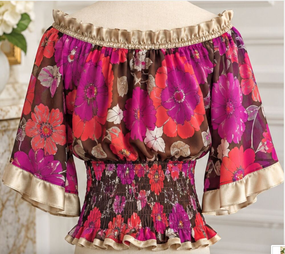 Mary-Kate and Ashley Girls 6 6X Floral Peasant Top Bell Sleeve Smocked Boho